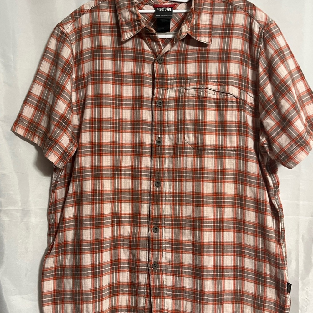 The North Face Men's Orange and Brown Plaid Button-Down Shirt